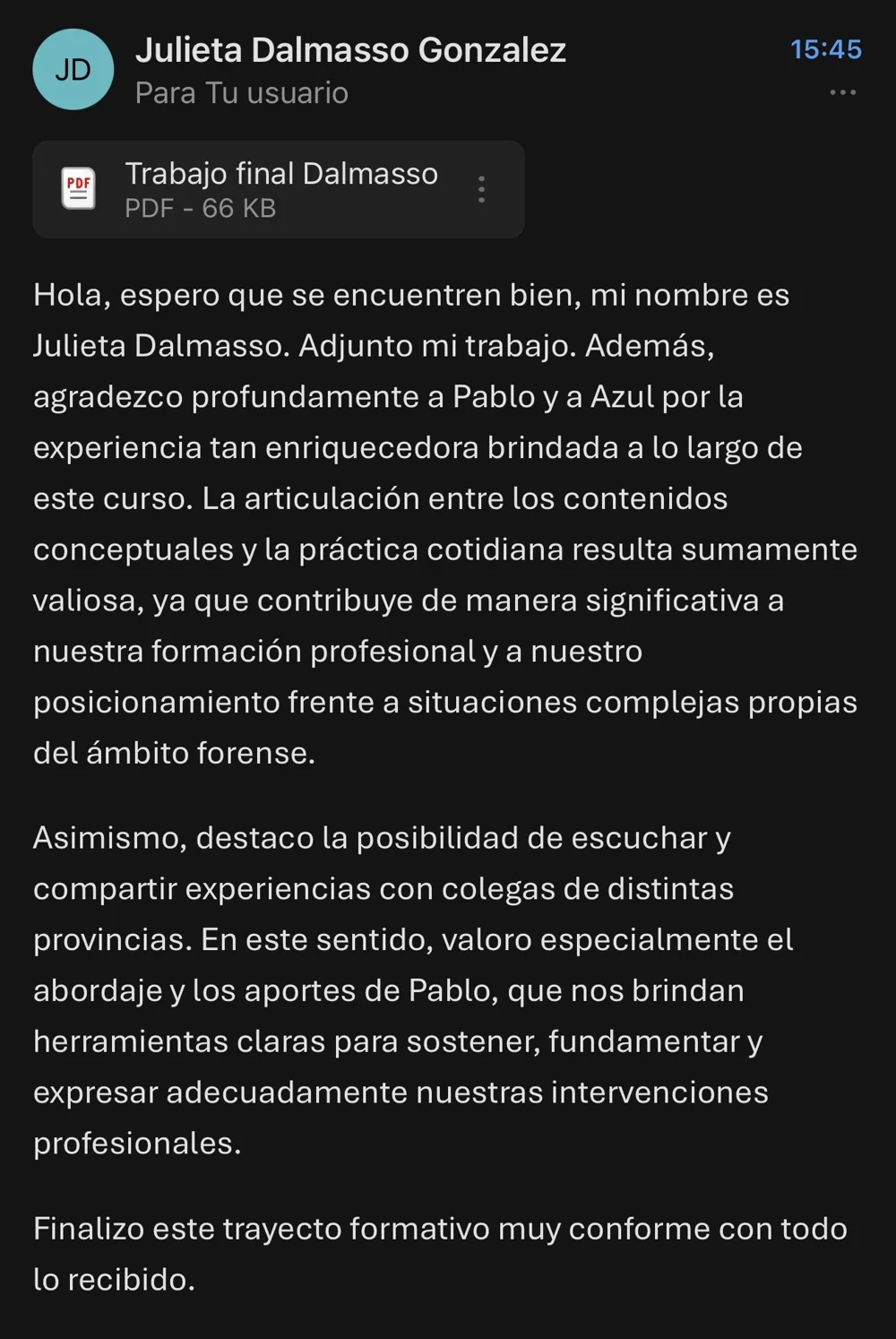Reseña de un alumno del curso