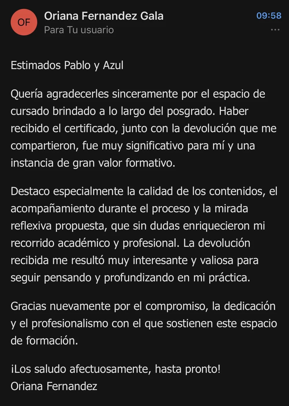 Reseña de un alumno del curso